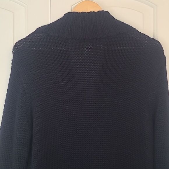 Mara Hoffman Wool Leather Appliqué Button Front Cardigan Sweater Navy Black Sz S - Picture 9 of 13